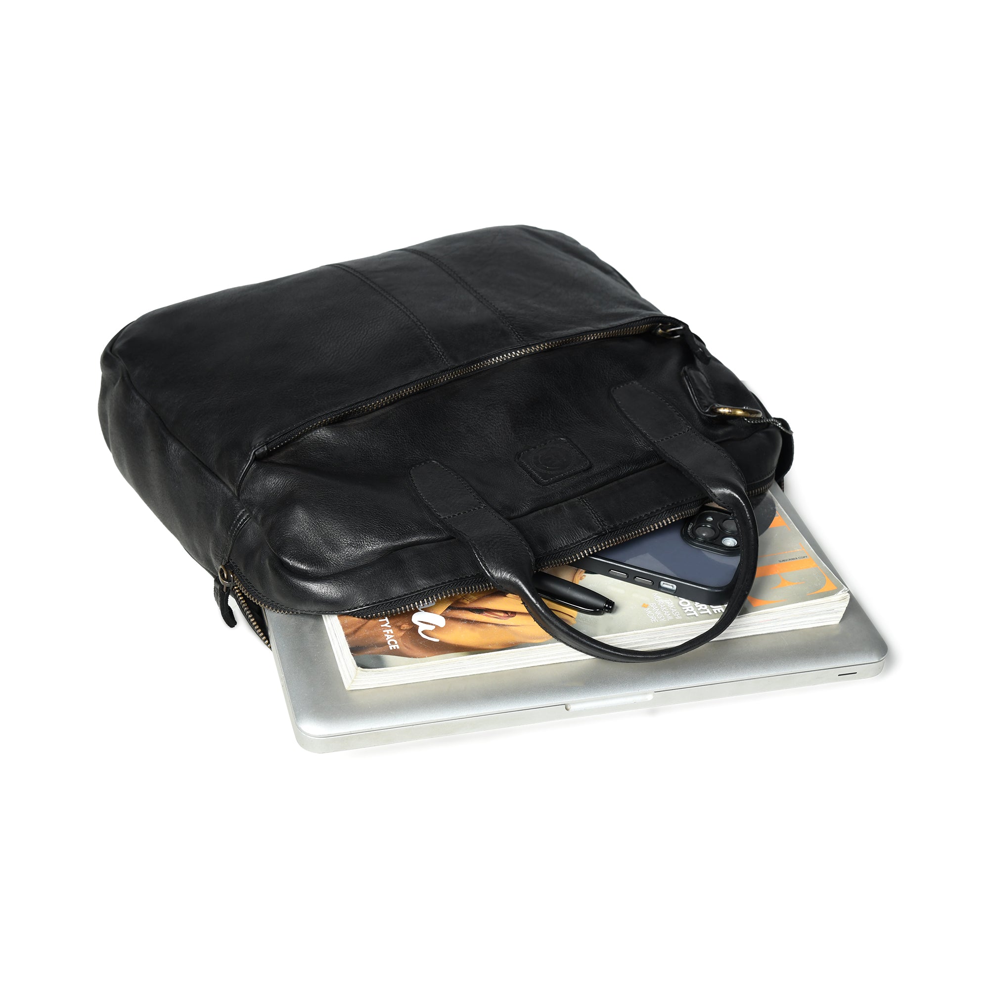 Voyager Premium Leather Laptop Bag - Black Colour